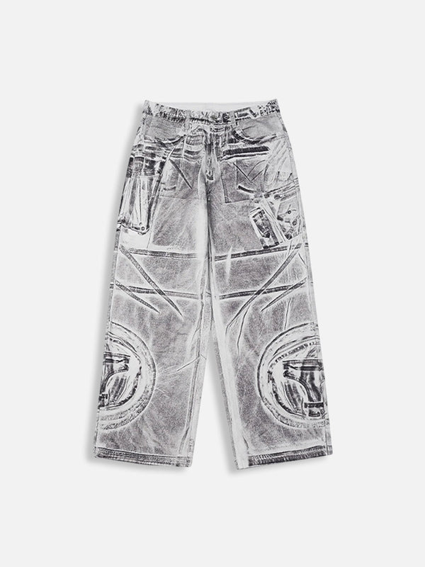 White Baggy Jeans With Dirty Graphic