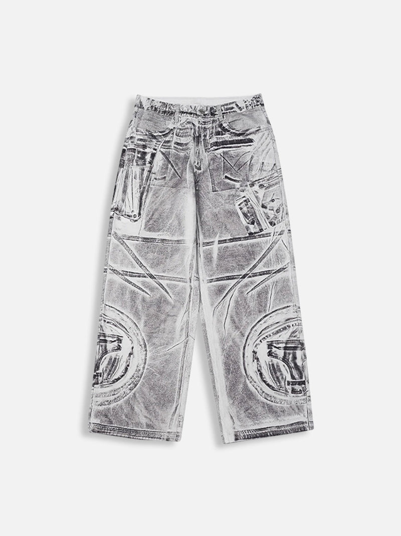 White Baggy Jeans With Dirty Graphic