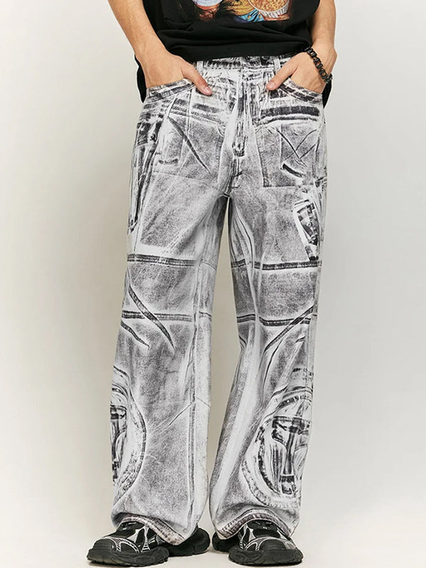 White Baggy Jeans With Dirty Graphic