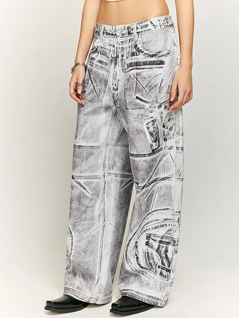 White Baggy Jeans With Dirty Graphic
