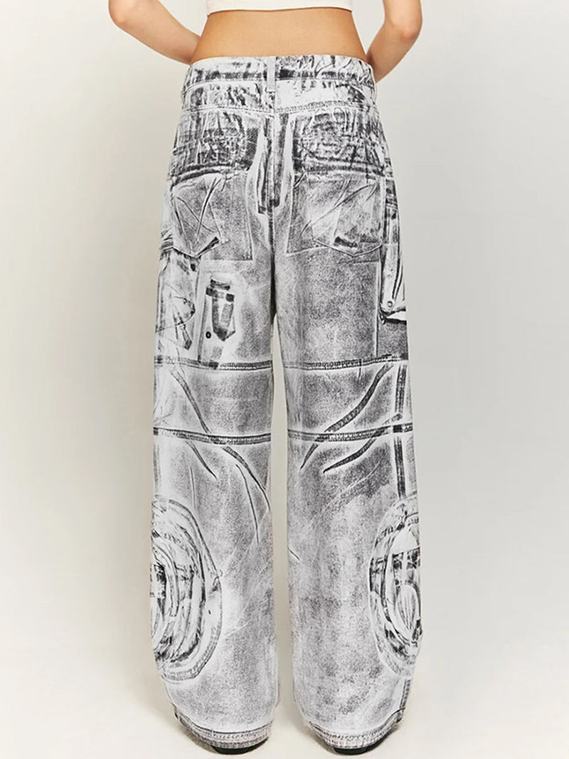 White Baggy Jeans With Dirty Graphic