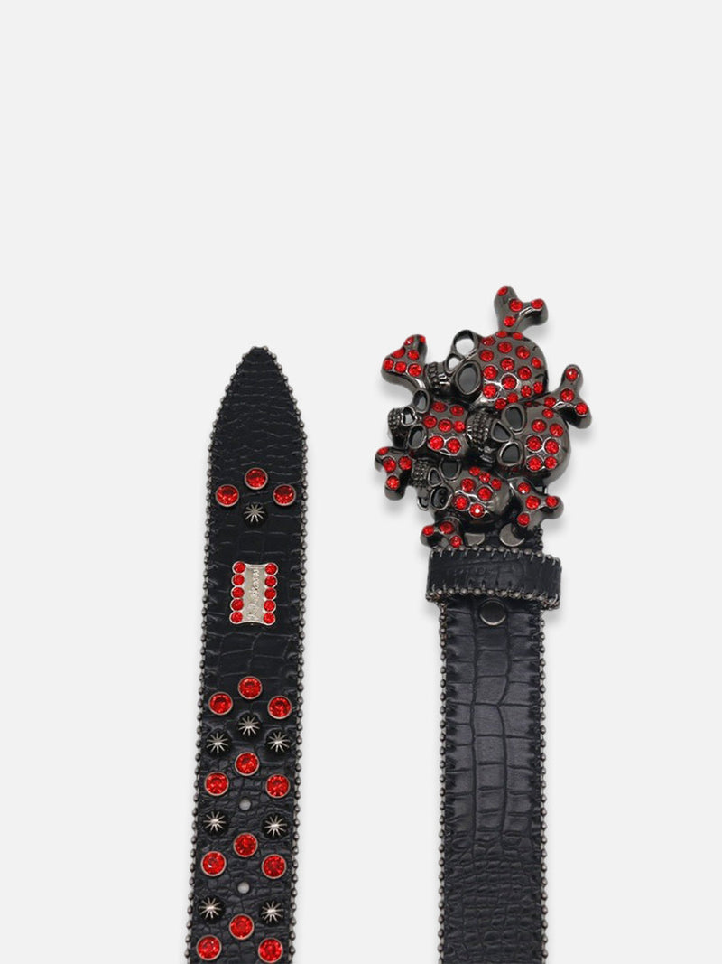 Skull And Crossbones Red Rhinestone Belt