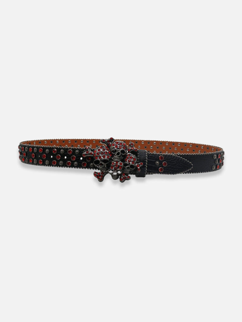 Skull And Crossbones Red Rhinestone Belt