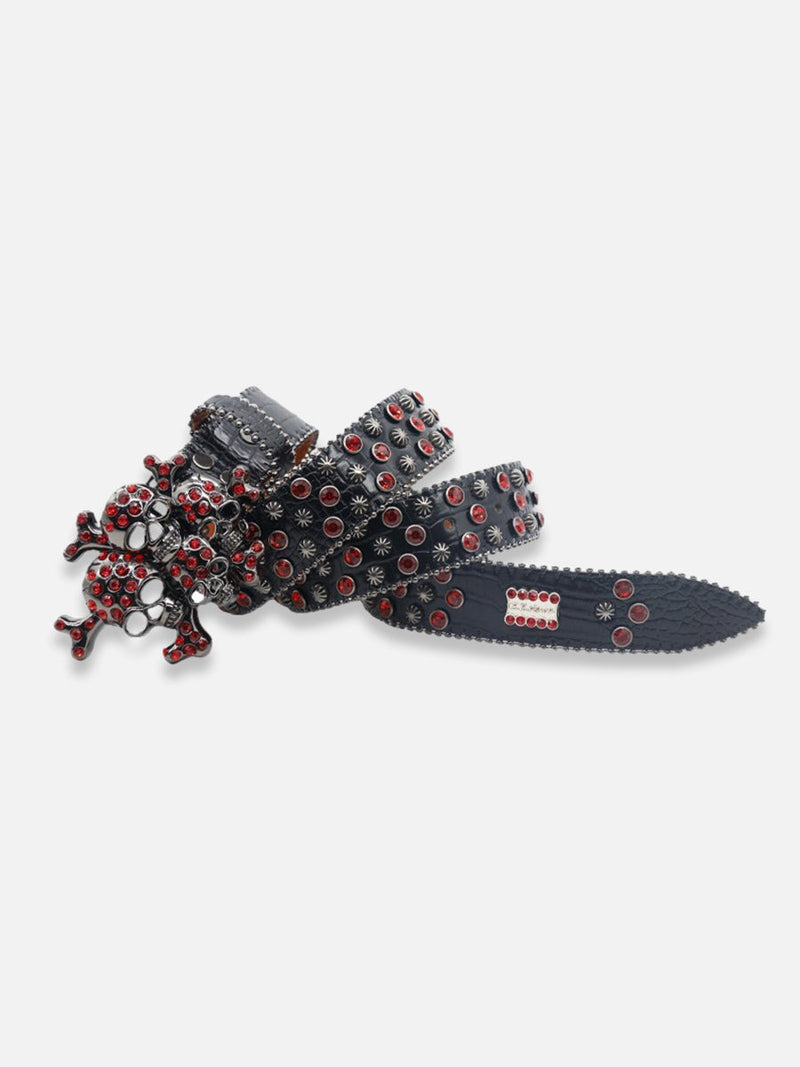 Skull And Crossbones Red Rhinestone Belt
